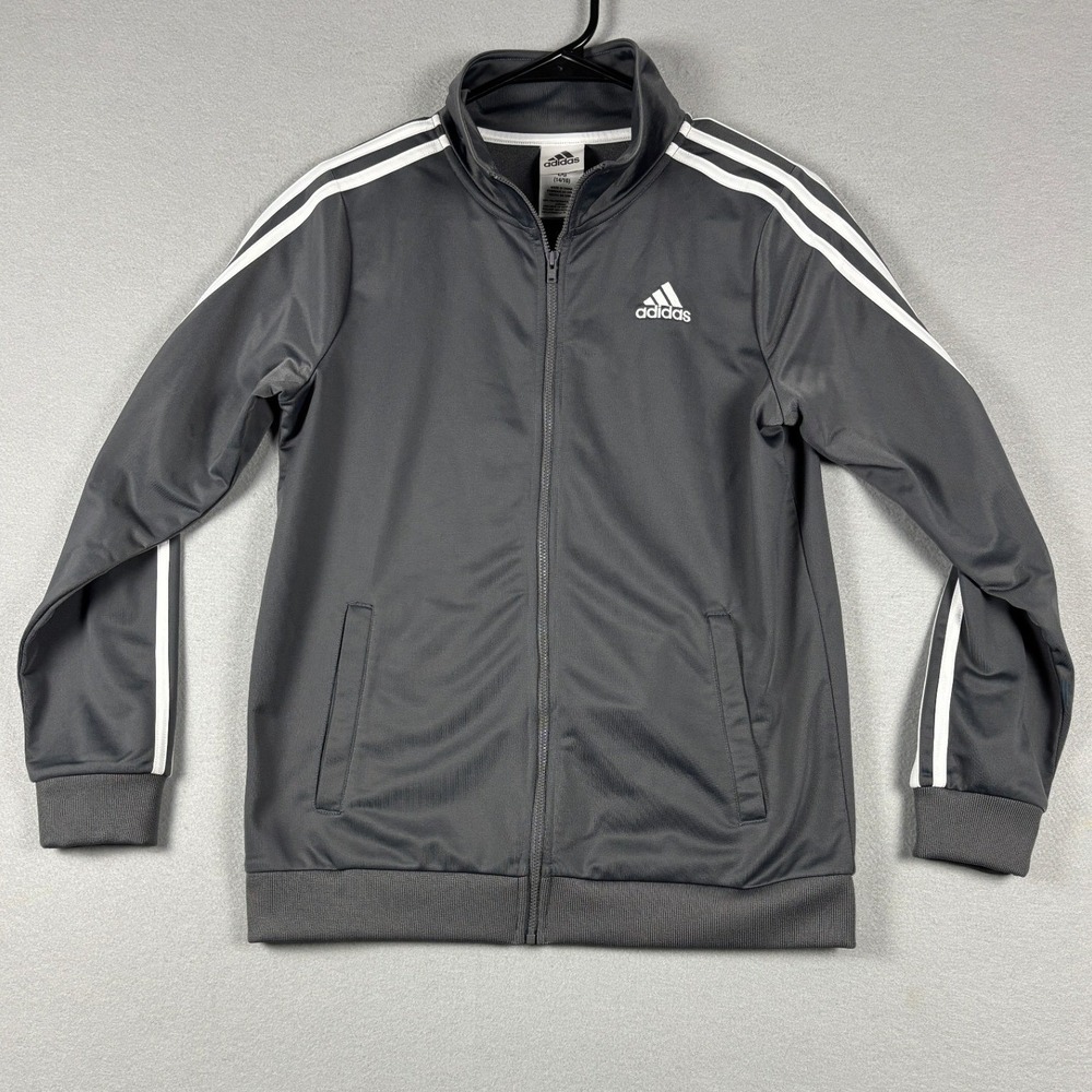 Adidas Core 18 Full Zip Track Jacket Gray White Stripes AP5411 Youth L 14/16